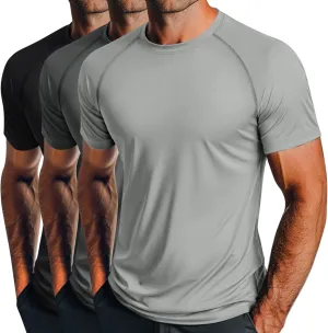 Huukeay 3 Pack Men's Short Sleeve Swim Shirts, UPF 50  Rash Guard Tees Quick Dry Lightweight Fishing Running Hiking T-Shirts