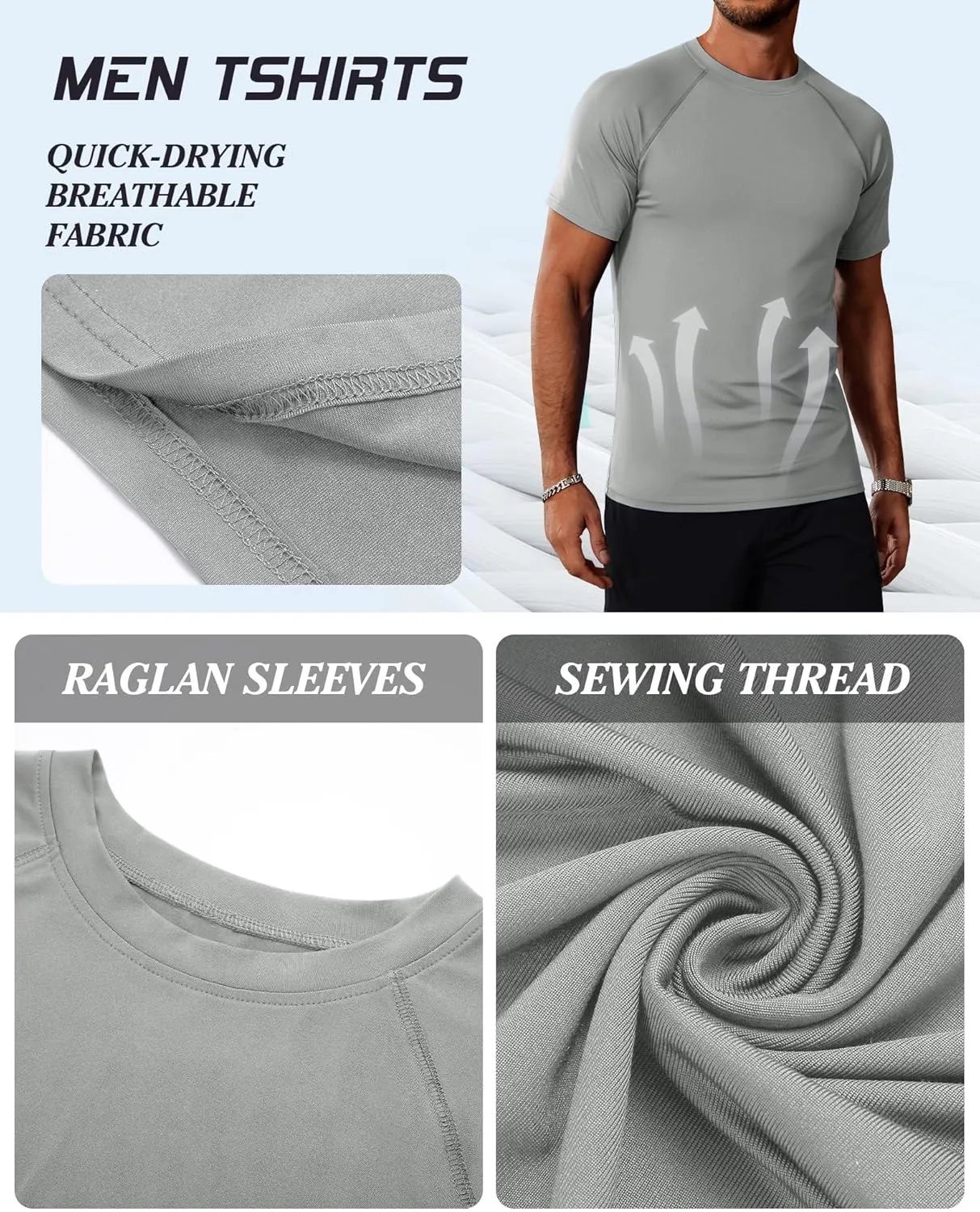 Huukeay 3 Pack Men's Short Sleeve Swim Shirts, UPF 50  Rash Guard Tees Quick Dry Lightweight Fishing Running Hiking T-Shirts
