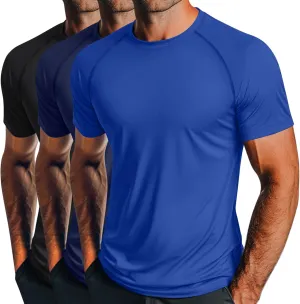 Huukeay 3 Pack Men's Short Sleeve Swim Shirts, UPF 50  Rash Guard Tees Quick Dry Lightweight Fishing Running Hiking T-Shirts