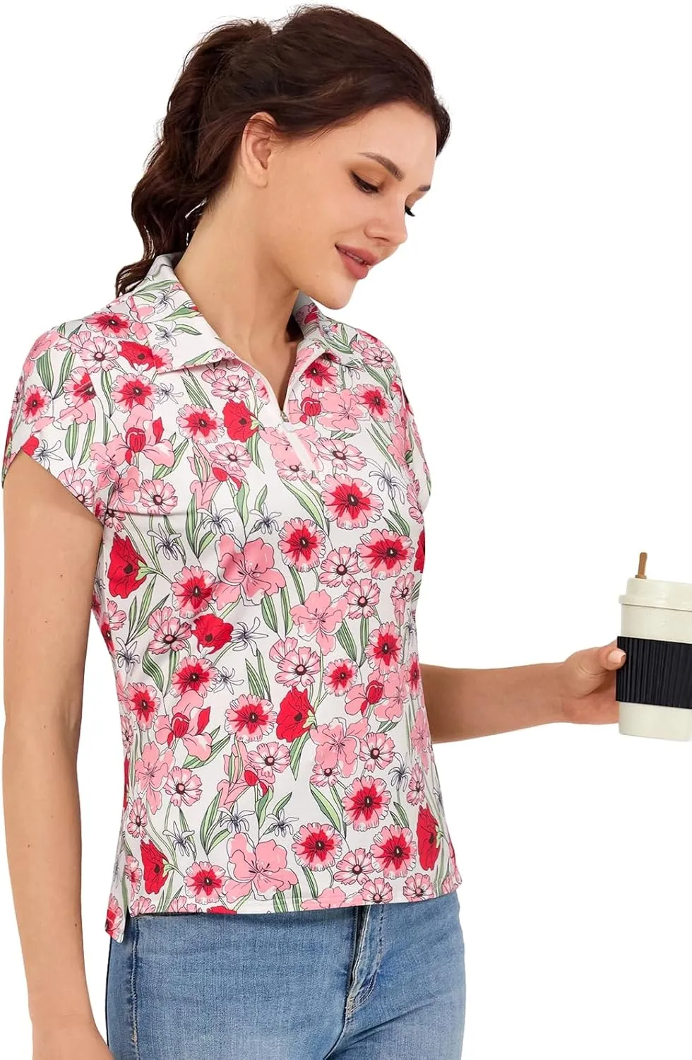 JACK SMITH Women's Golf Shirts Short Sleeve UPF50 Workout Tops for Women Moisture Wicking Dry fit Polo Shirt