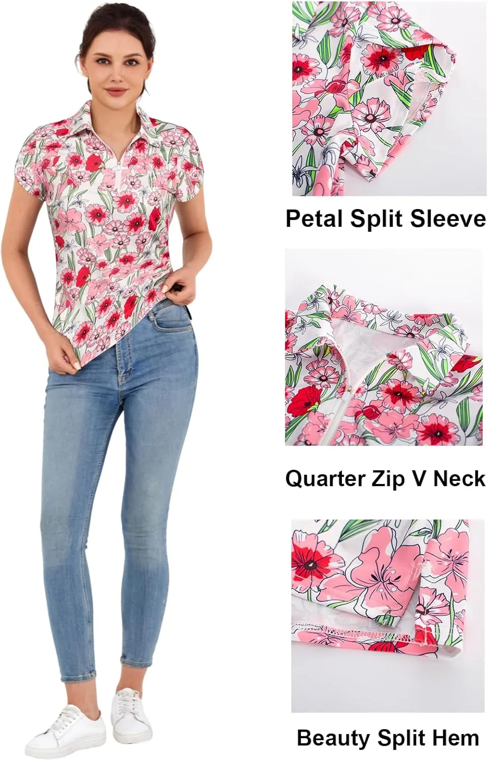 JACK SMITH Women's Golf Shirts Short Sleeve UPF50 Workout Tops for Women Moisture Wicking Dry fit Polo Shirt