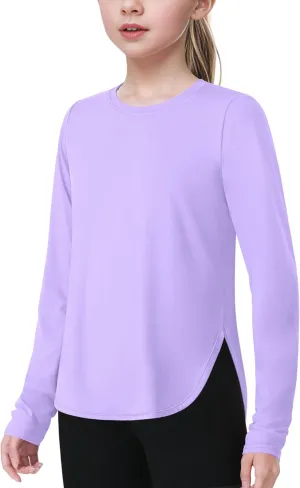 JOCMIC Girls Athletic Shirts Quick Dry Sun Protection Shirt UPF 50  Long Sleeve Basic Tees for Gym Yoga Tops