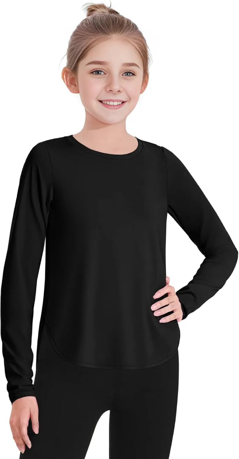 JOCMIC Girls Athletic Shirts Quick Dry Sun Protection Shirt UPF 50  Long Sleeve Basic Tees for Gym Yoga Tops
