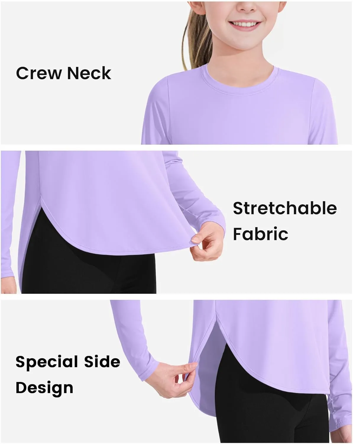 JOCMIC Girls Athletic Shirts Quick Dry Sun Protection Shirt UPF 50  Long Sleeve Basic Tees for Gym Yoga Tops