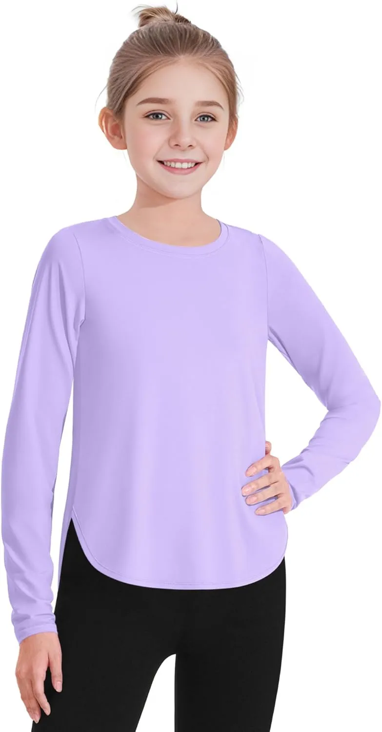 JOCMIC Girls Athletic Shirts Quick Dry Sun Protection Shirt UPF 50  Long Sleeve Basic Tees for Gym Yoga Tops