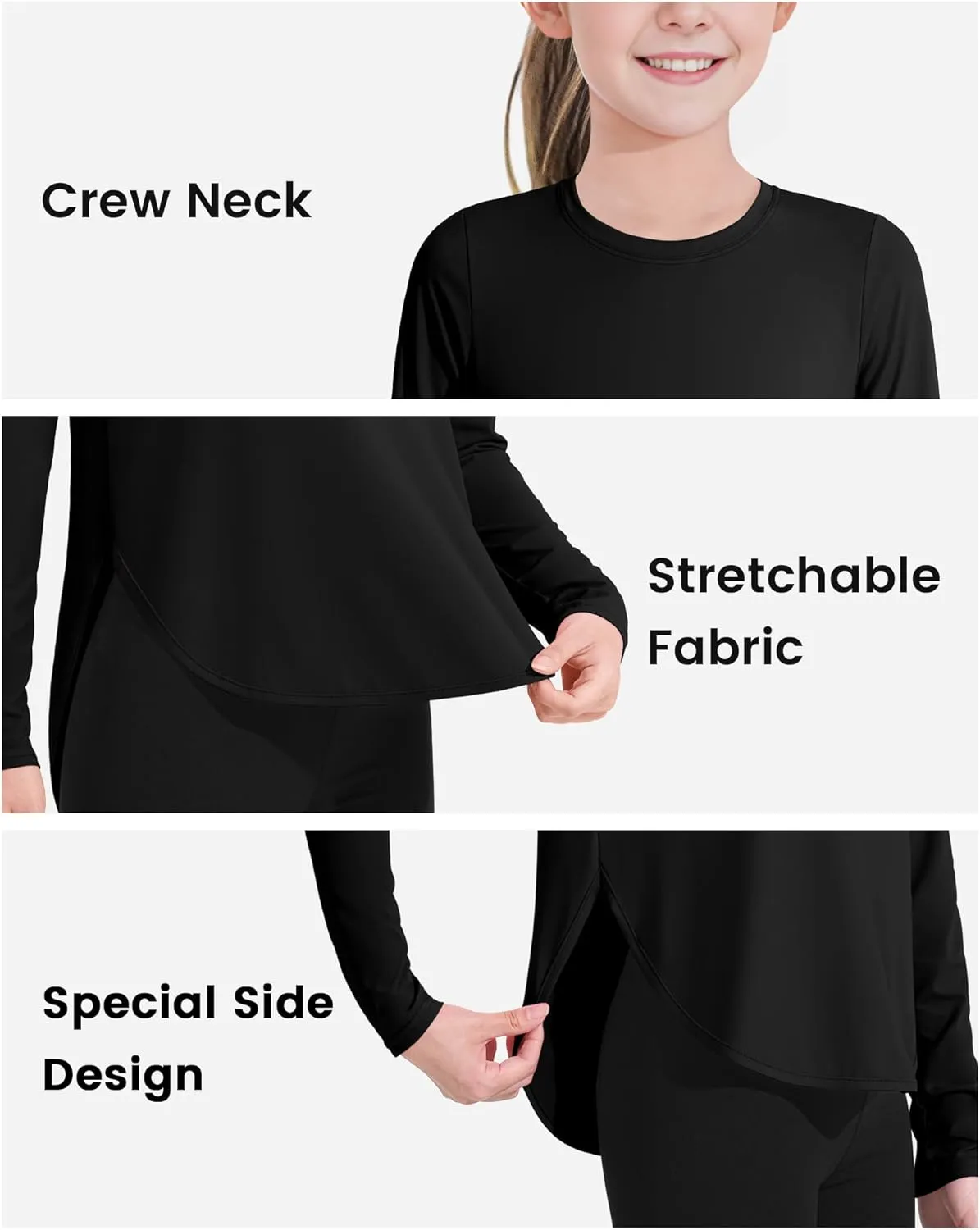 JOCMIC Girls Athletic Shirts Quick Dry Sun Protection Shirt UPF 50  Long Sleeve Basic Tees for Gym Yoga Tops