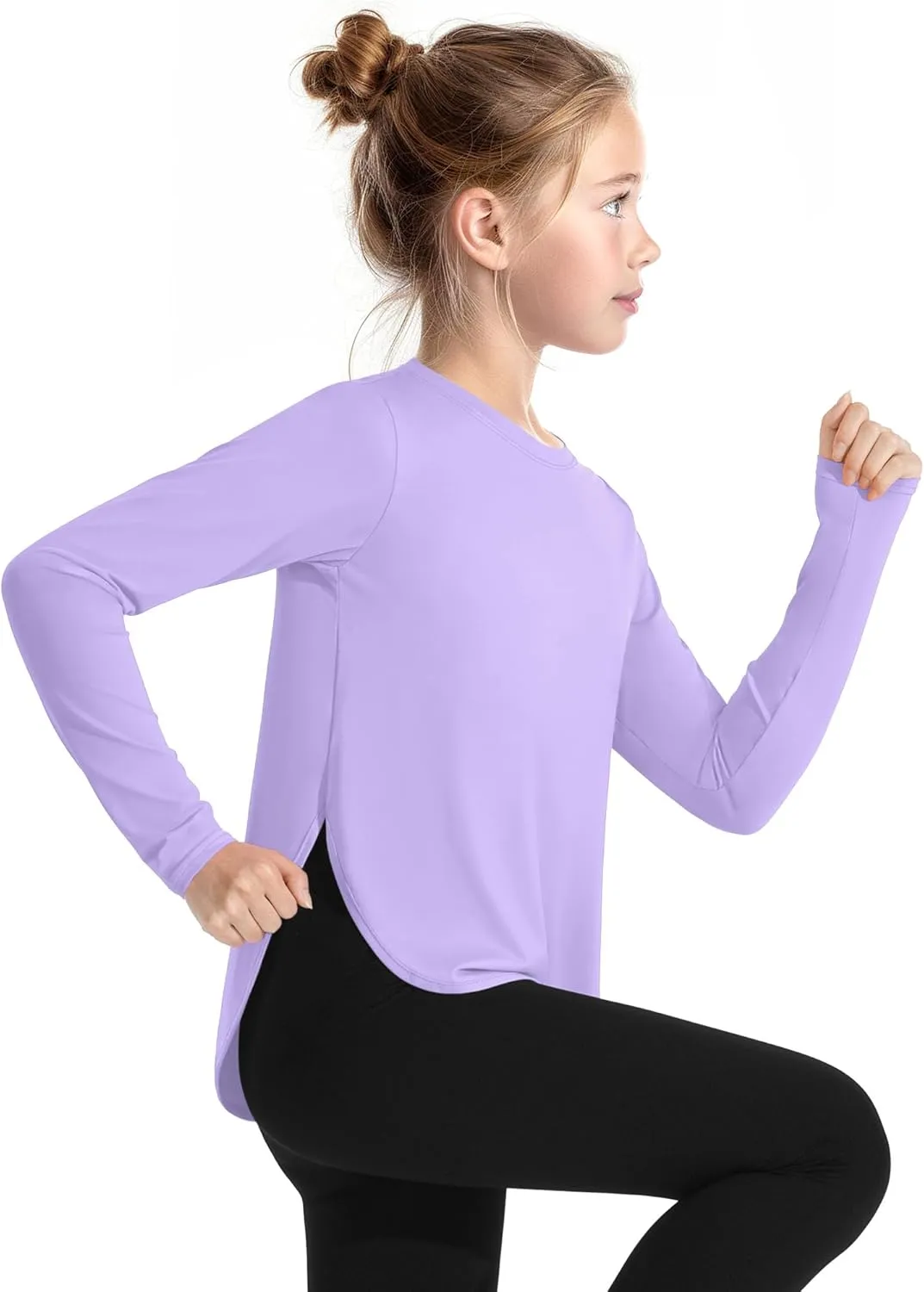 JOCMIC Girls Athletic Shirts Quick Dry Sun Protection Shirt UPF 50  Long Sleeve Basic Tees for Gym Yoga Tops