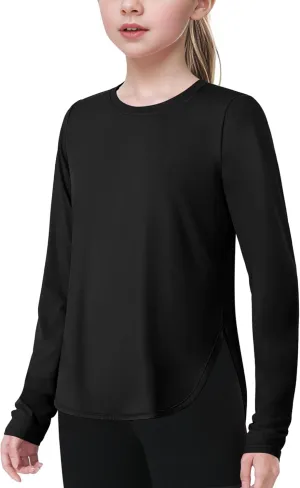 JOCMIC Girls Athletic Shirts Quick Dry Sun Protection Shirt UPF 50  Long Sleeve Basic Tees for Gym Yoga Tops
