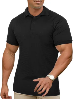 KAWATA Men's Muscle Polo Shirts Dry Fit Short Sleeve Stretch Slim Fit T Shirts Workout Golf Shirt