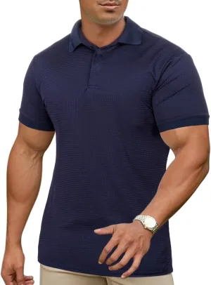 KAWATA Men's Muscle Polo Shirts Dry Fit Short Sleeve Stretch Slim Fit T Shirts Workout Golf Shirt