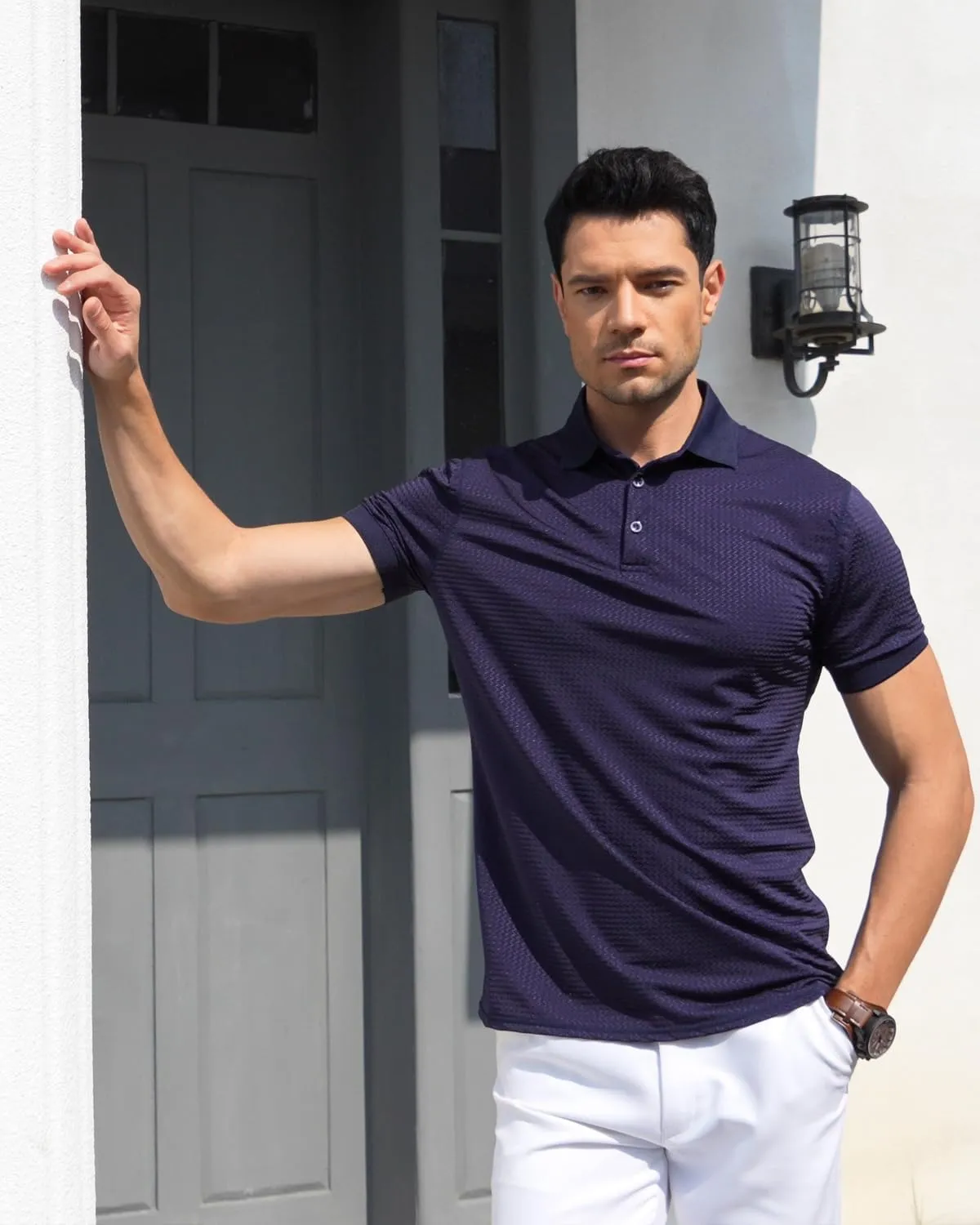 KAWATA Men's Muscle Polo Shirts Dry Fit Short Sleeve Stretch Slim Fit T Shirts Workout Golf Shirt