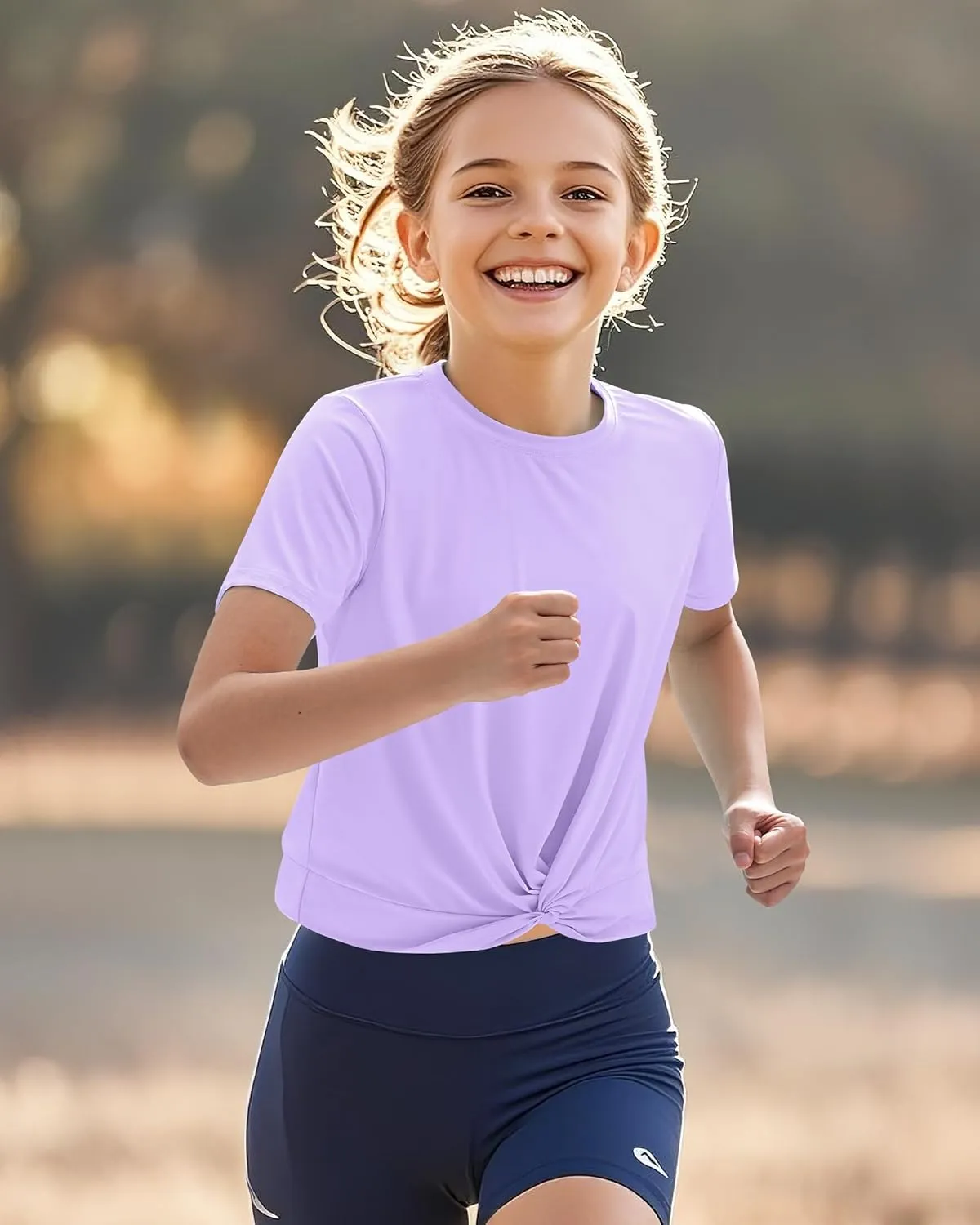 KEREDA Girls Athletic Shirts Tie Front Tops Summer Short Sleeve Quick Dry Active Tees T-Shirts for Kids Teens