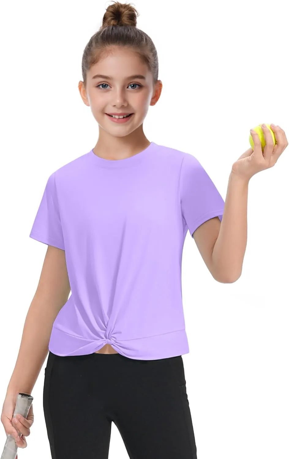 KEREDA Girls Athletic Shirts Tie Front Tops Summer Short Sleeve Quick Dry Active Tees T-Shirts for Kids Teens