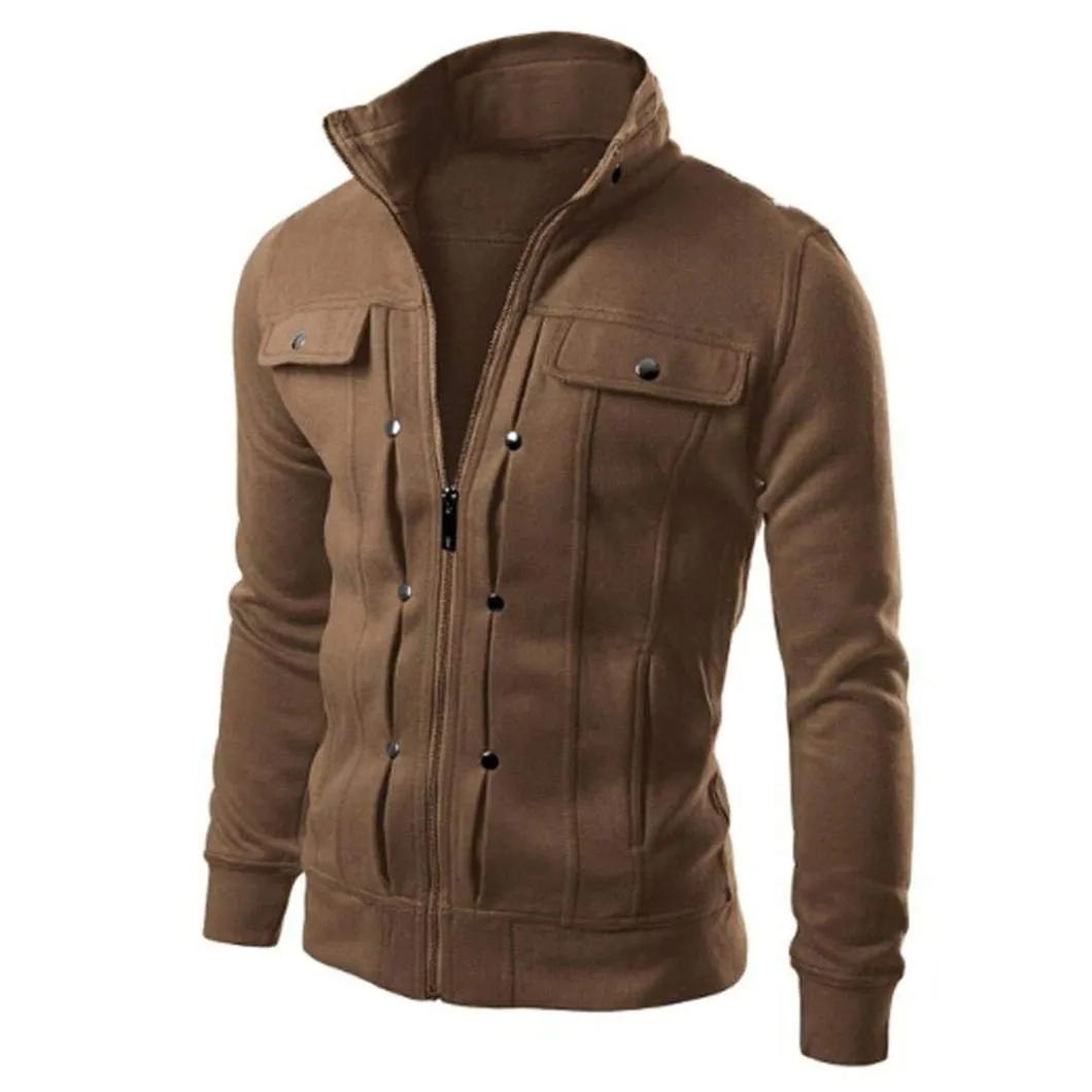 KFSO Men's Casual Winter Cotton Military Jackets Outdoor Coat Windproof Windbreaker (Black, XL)