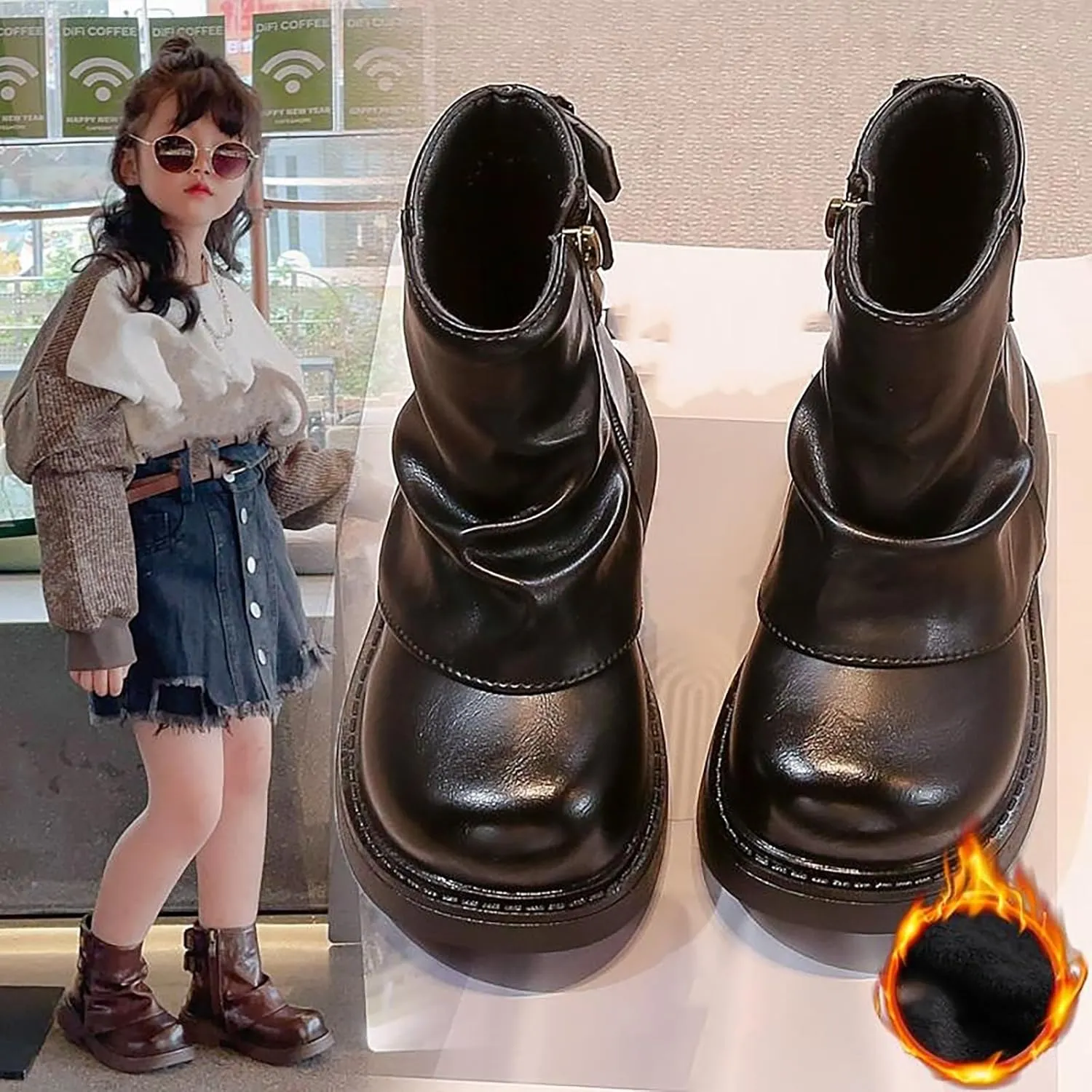 Kids Girls Boys Short Ankle Boots Little Kid aterproof Outdoor Booties Leather Cozy Lightweight Rain Boots Toddler