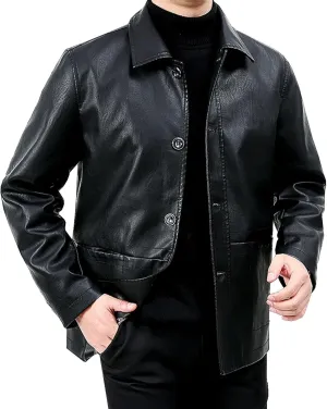 Lambskin Leather Car Coat for Men Turn-Down Collar Motorcycle Leather Jacket Lapel Motorcycle Leather Jackets