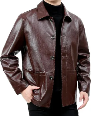 Lambskin Leather Car Coat for Men Turn-Down Collar Motorcycle Leather Jacket Lapel Motorcycle Leather Jackets
