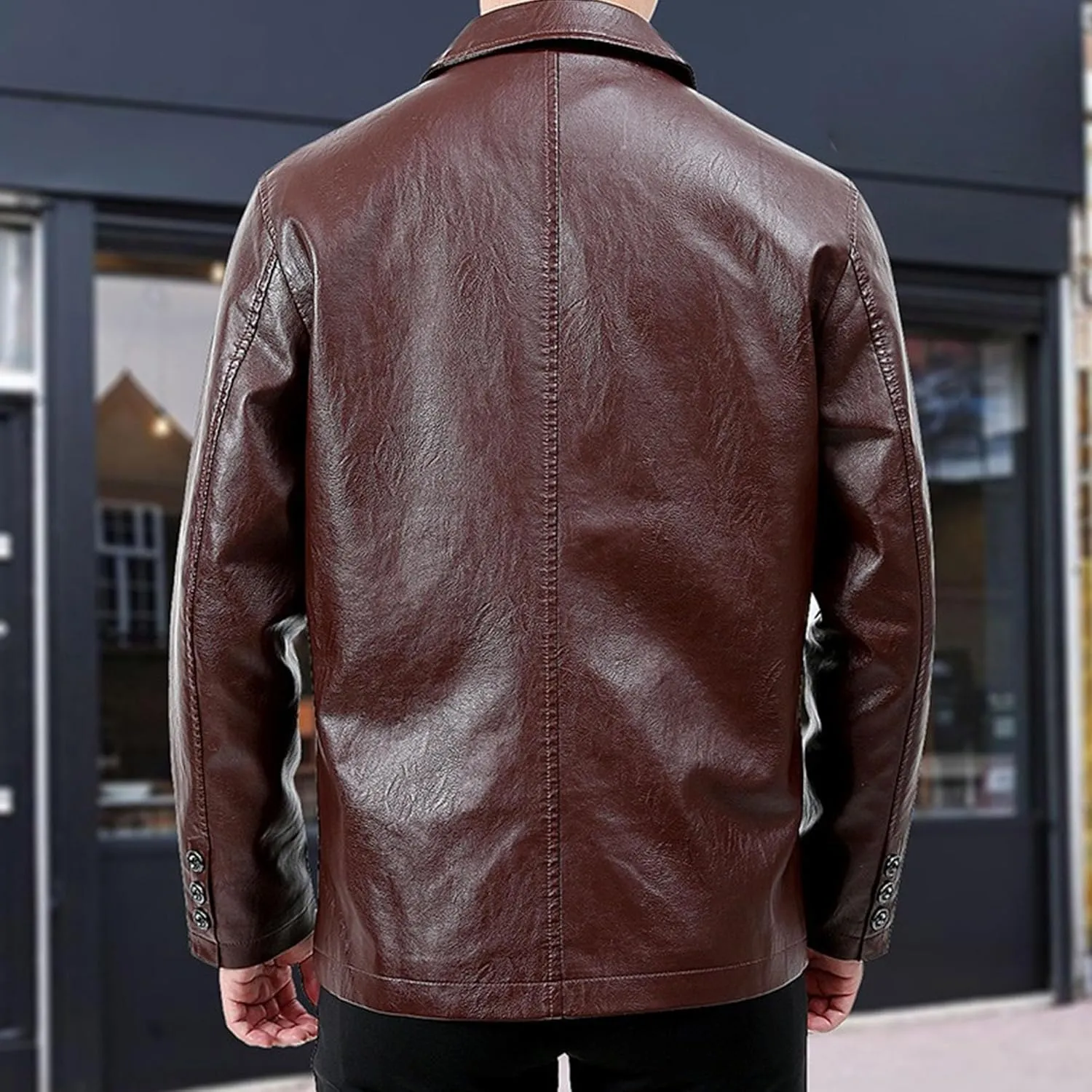 Lambskin Leather Car Coat for Men Turn-Down Collar Motorcycle Leather Jacket Lapel Motorcycle Leather Jackets