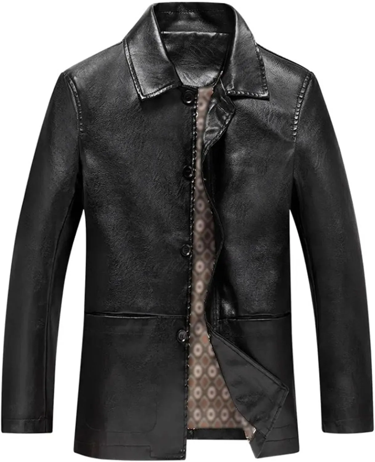 Lambskin Leather Car Coat for Men Turn-Down Collar Motorcycle Leather Jacket Lapel Motorcycle Leather Jackets