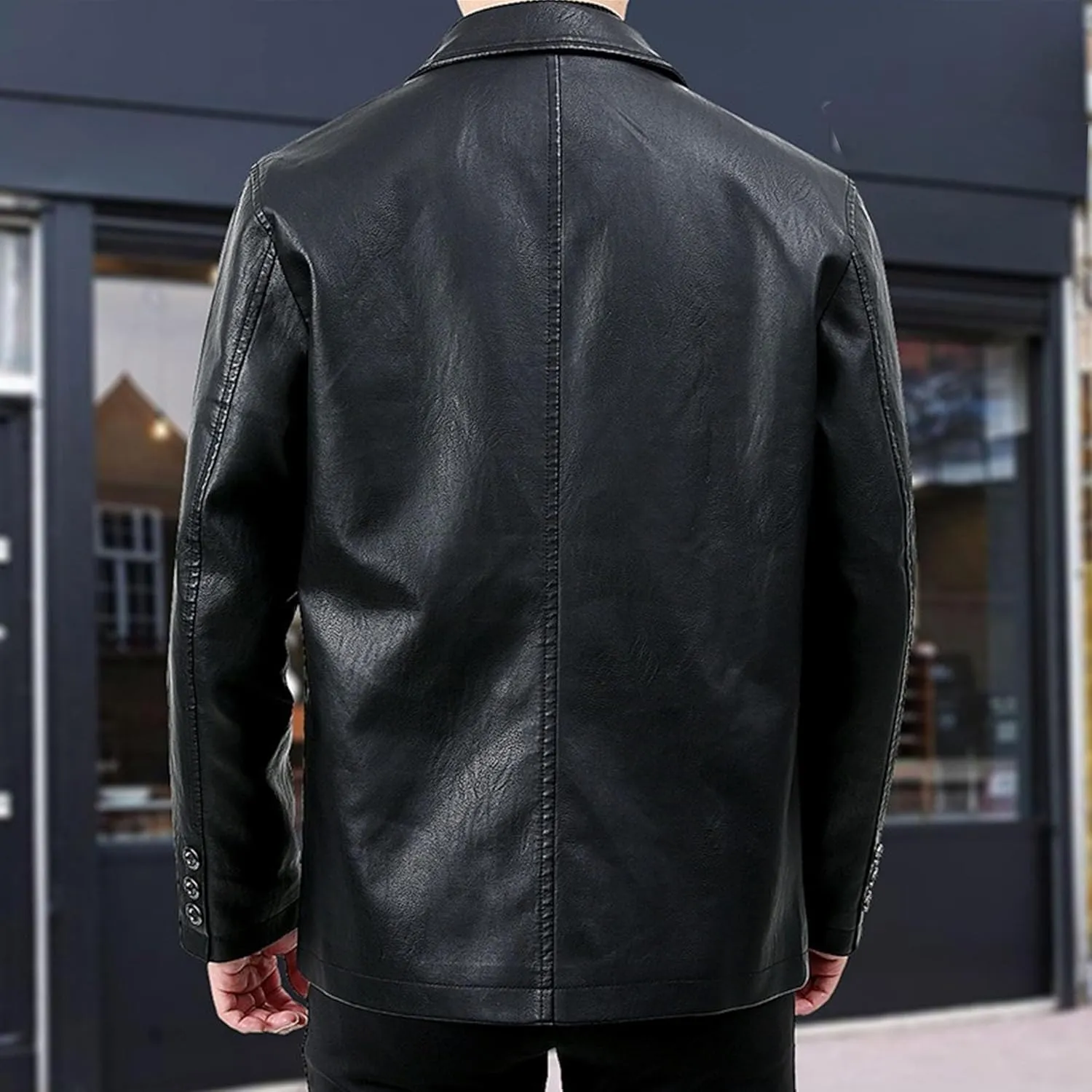 Lambskin Leather Car Coat for Men Turn-Down Collar Motorcycle Leather Jacket Lapel Motorcycle Leather Jackets