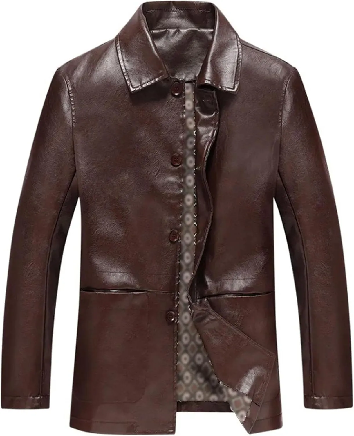 Lambskin Leather Car Coat for Men Turn-Down Collar Motorcycle Leather Jacket Lapel Motorcycle Leather Jackets