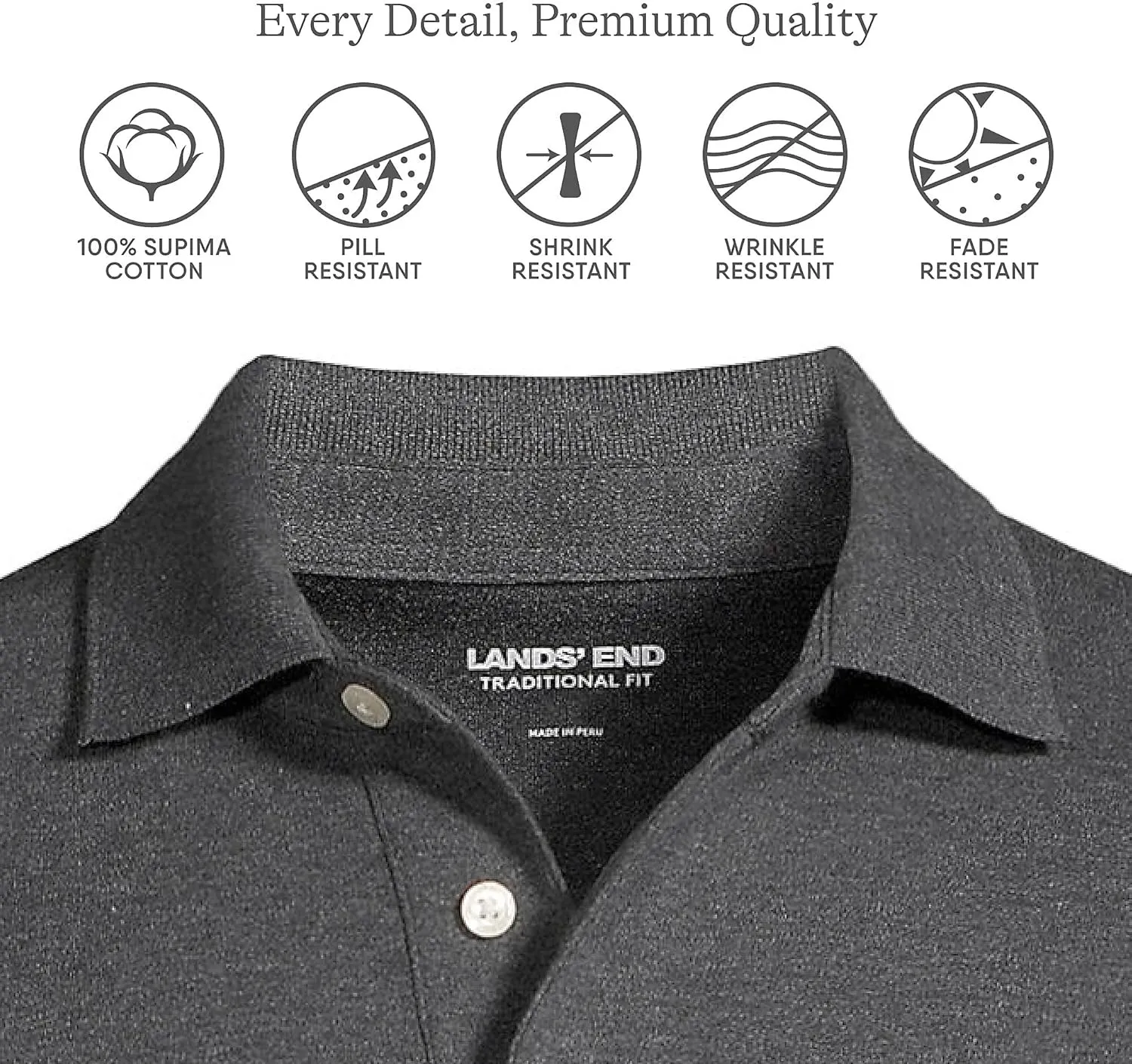 Lands' End Men's Long Sleeve American-Grown Supima Cotton Polo Shirt
