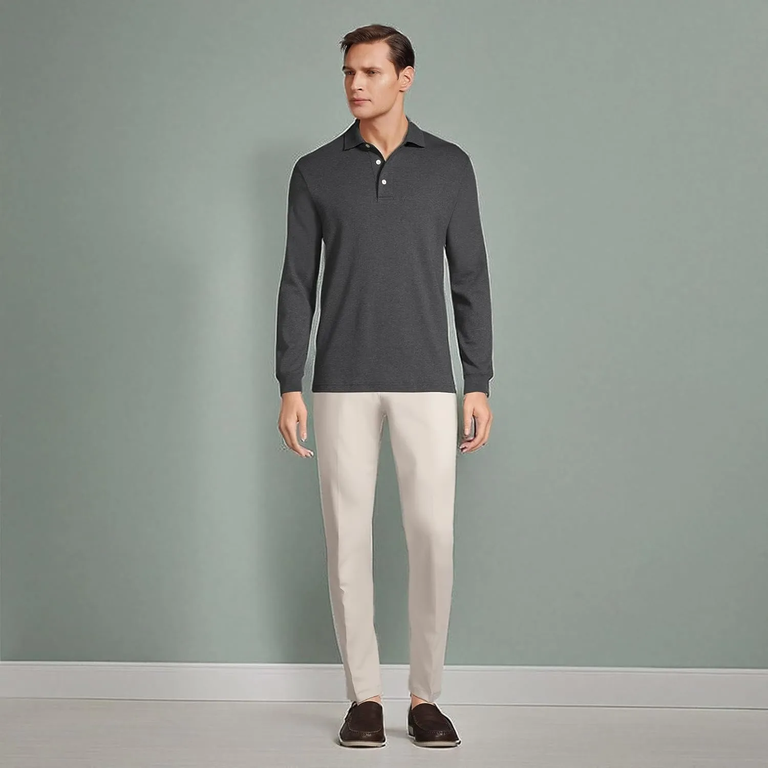 Lands' End Men's Long Sleeve American-Grown Supima Cotton Polo Shirt