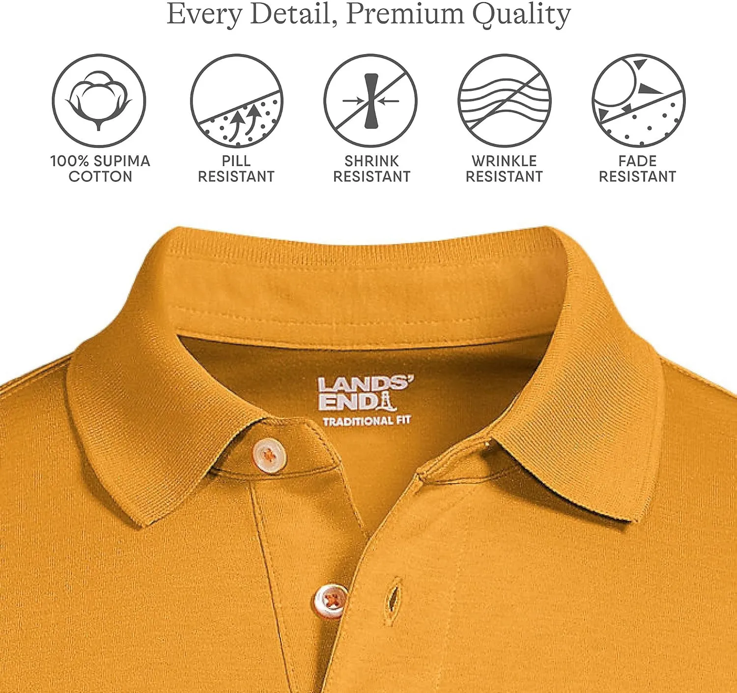 Lands' End Men's Long Sleeve American-Grown Supima Cotton Polo Shirt