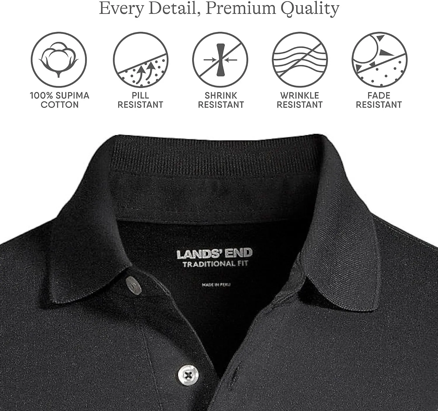 Lands' End Men's Long Sleeve American-Grown Supima Cotton Polo Shirt