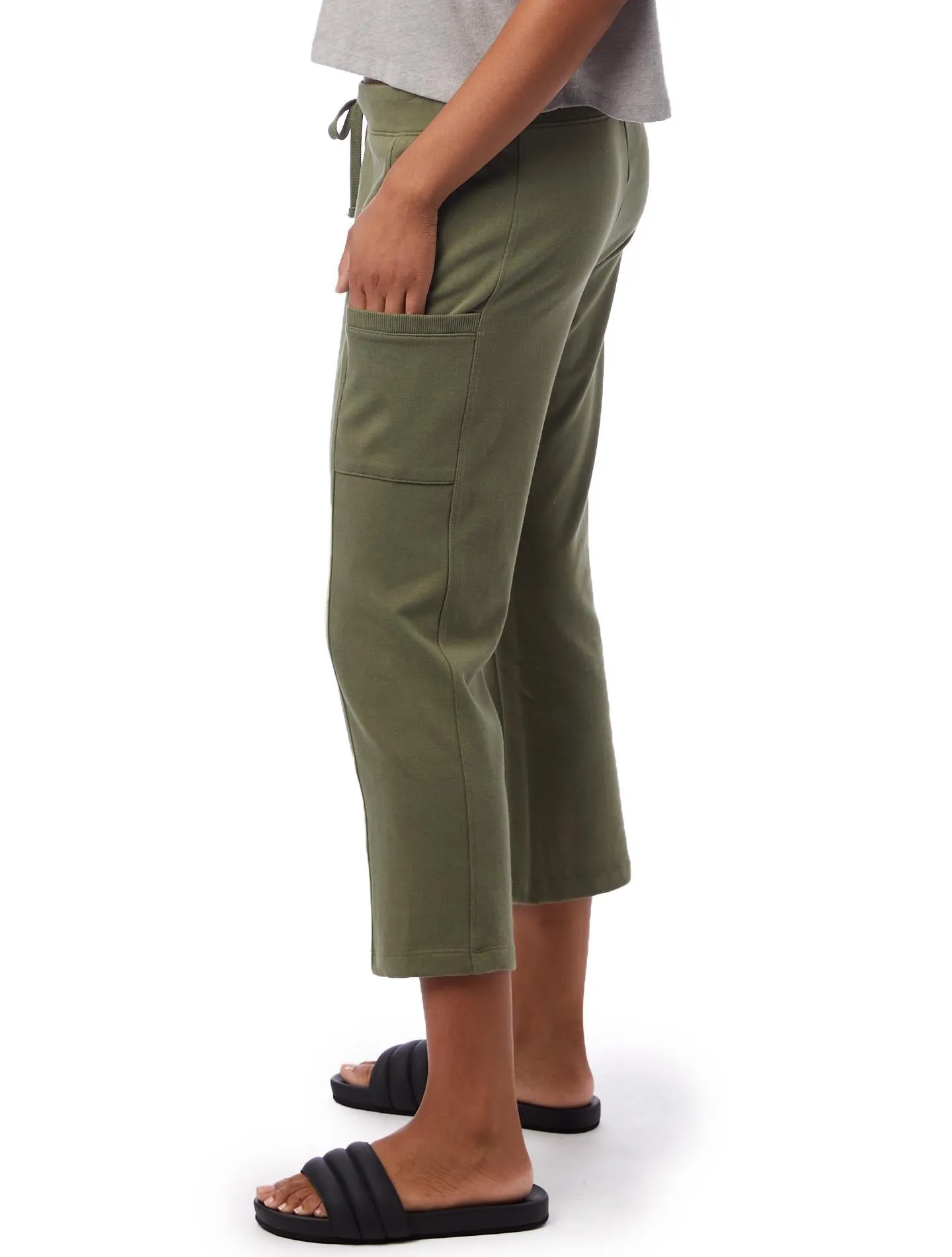 Lightweight French Terry Cropped Utility Pant (Army Green)