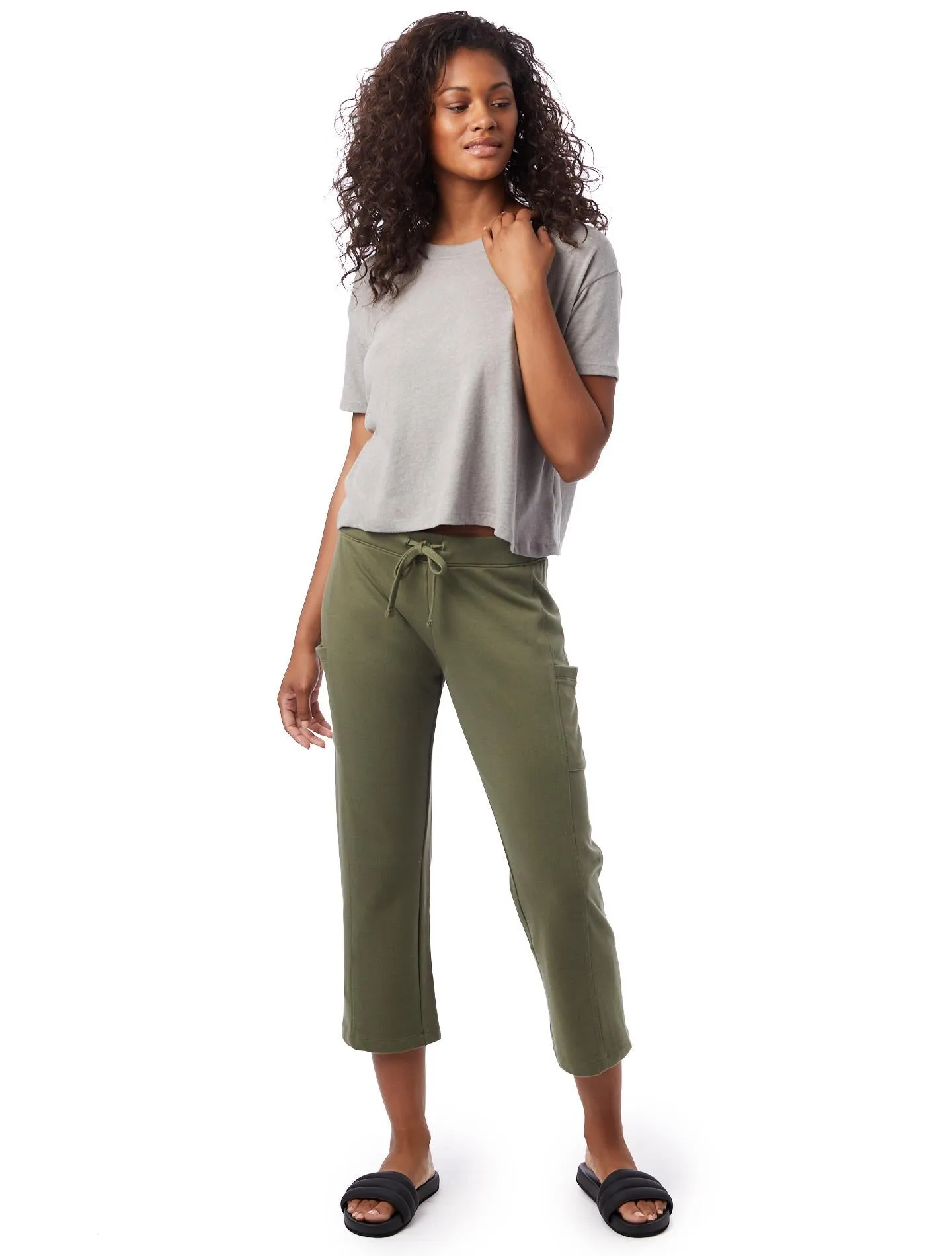 Lightweight French Terry Cropped Utility Pant (Army Green)