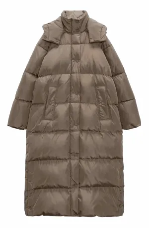 Long winter hooded down coat