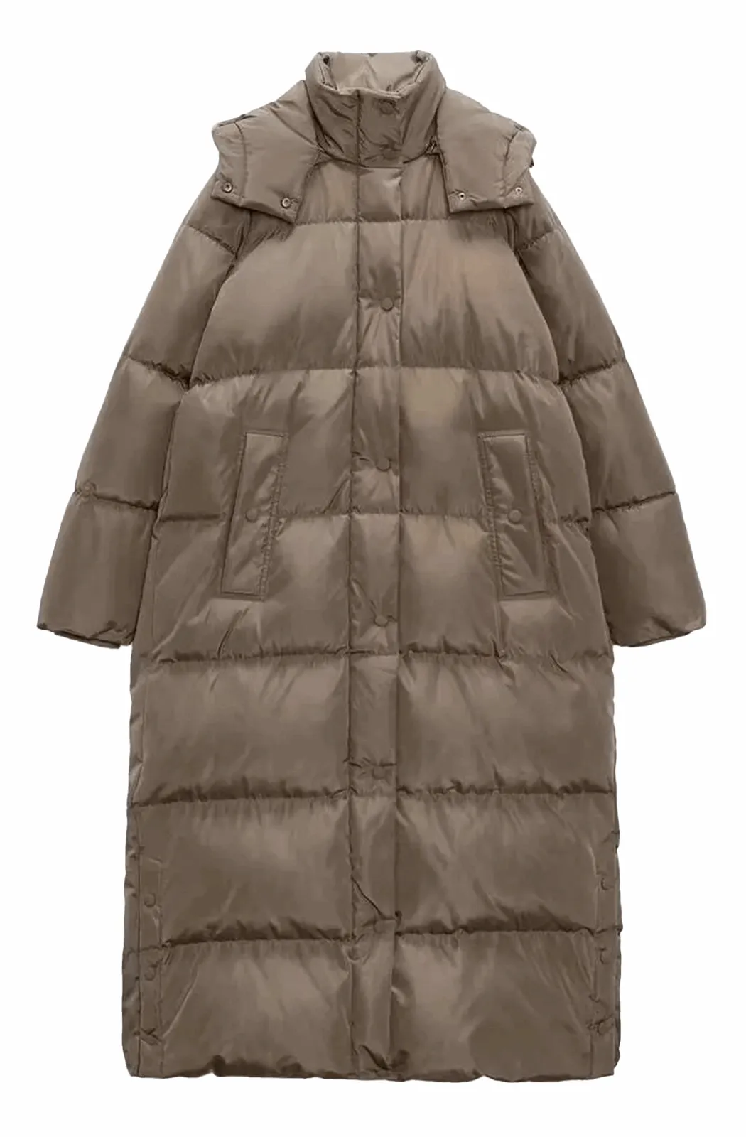 Long winter hooded down coat