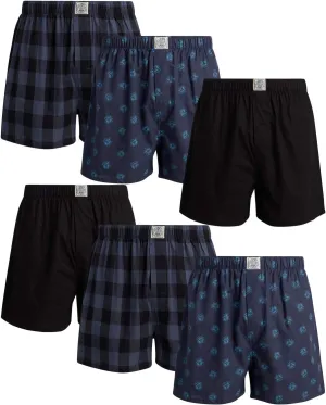 Lucky Brand Men's Boxer Shorts - 6 Pack Classic Cotton Woven Boxers for Men With Functional Fly, Relaxed Fit (Sizes: S-XXL)