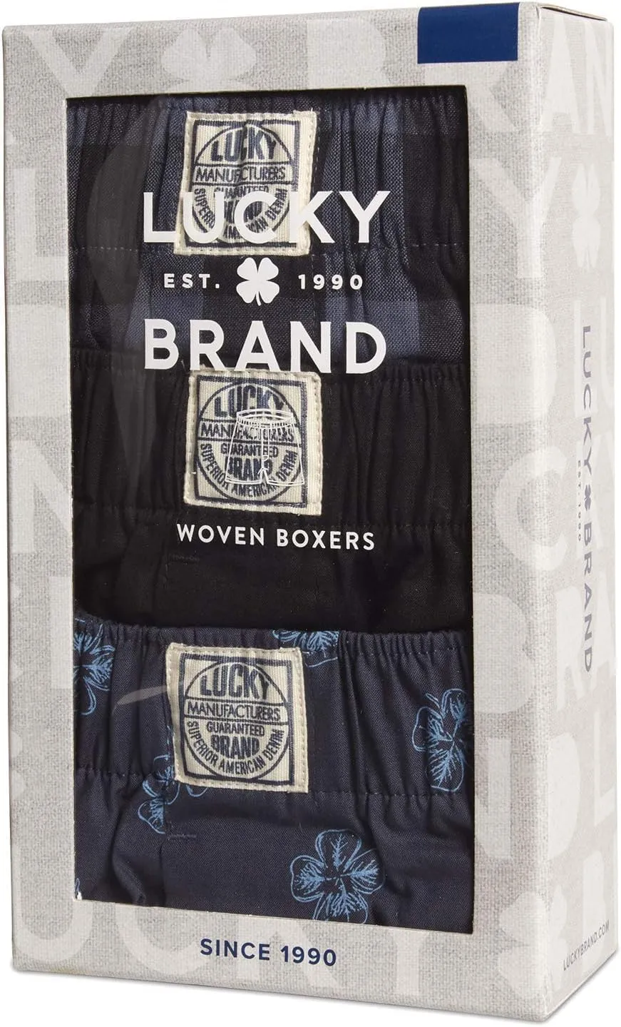 Lucky Brand Men's Boxer Shorts - 6 Pack Classic Cotton Woven Boxers for Men With Functional Fly, Relaxed Fit (Sizes: S-XXL)