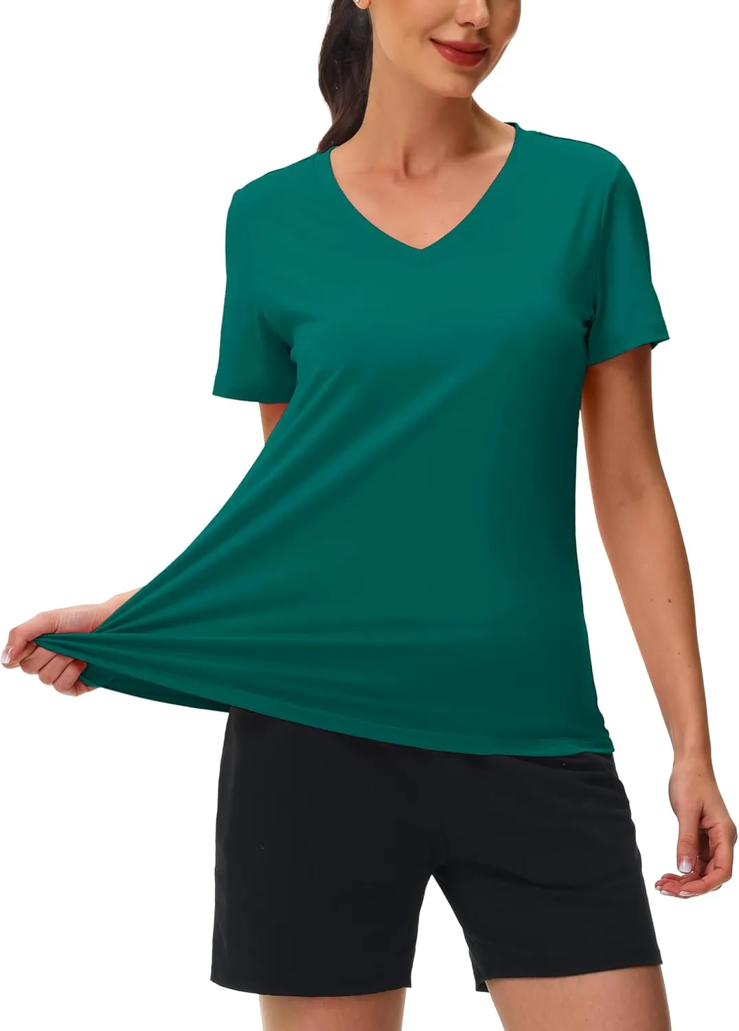 MAGCOMSEN Workout Shirts for Women UPF 80  V-Neck Tees Quick Dry Yoga Top Short Sleeve T-Shirts Gym Athletic