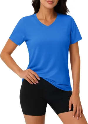 MAGCOMSEN Workout Shirts for Women UPF 80  V-Neck Tees Quick Dry Yoga Top Short Sleeve T-Shirts Gym Athletic