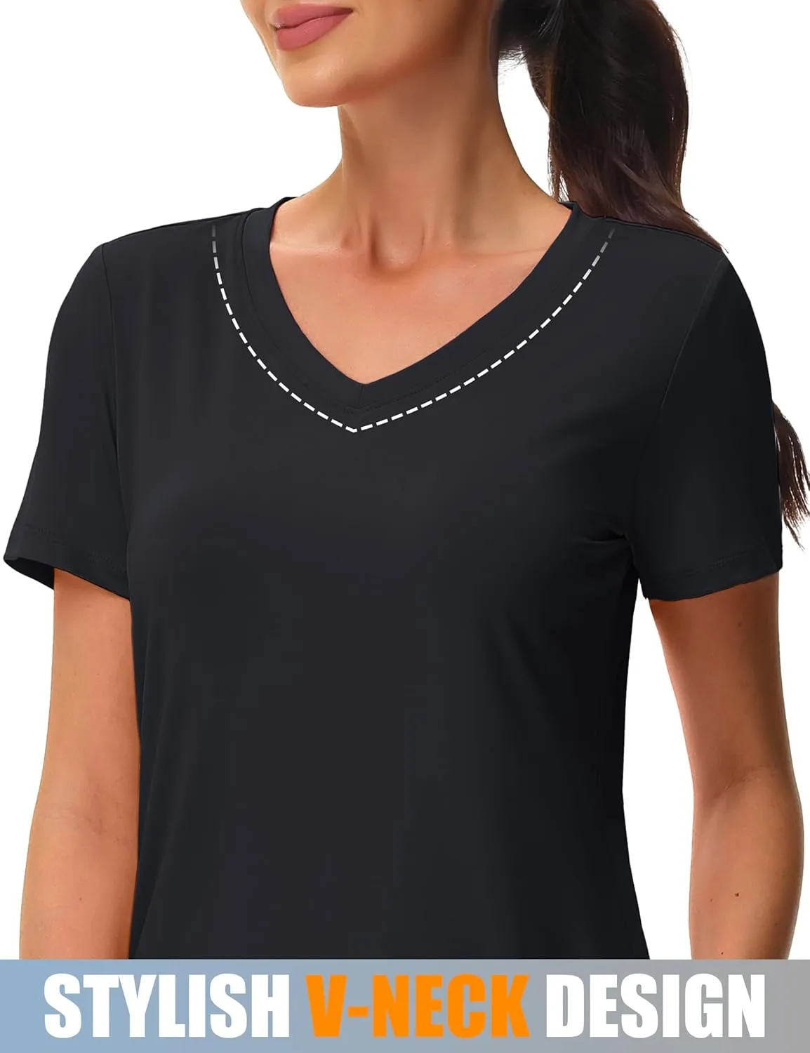 MAGCOMSEN Workout Shirts for Women UPF 80  V-Neck Tees Quick Dry Yoga Top Short Sleeve T-Shirts Gym Athletic