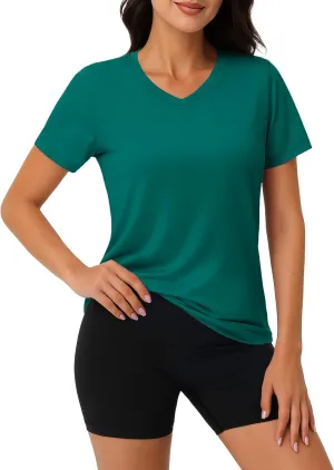 MAGCOMSEN Workout Shirts for Women UPF 80  V-Neck Tees Quick Dry Yoga Top Short Sleeve T-Shirts Gym Athletic
