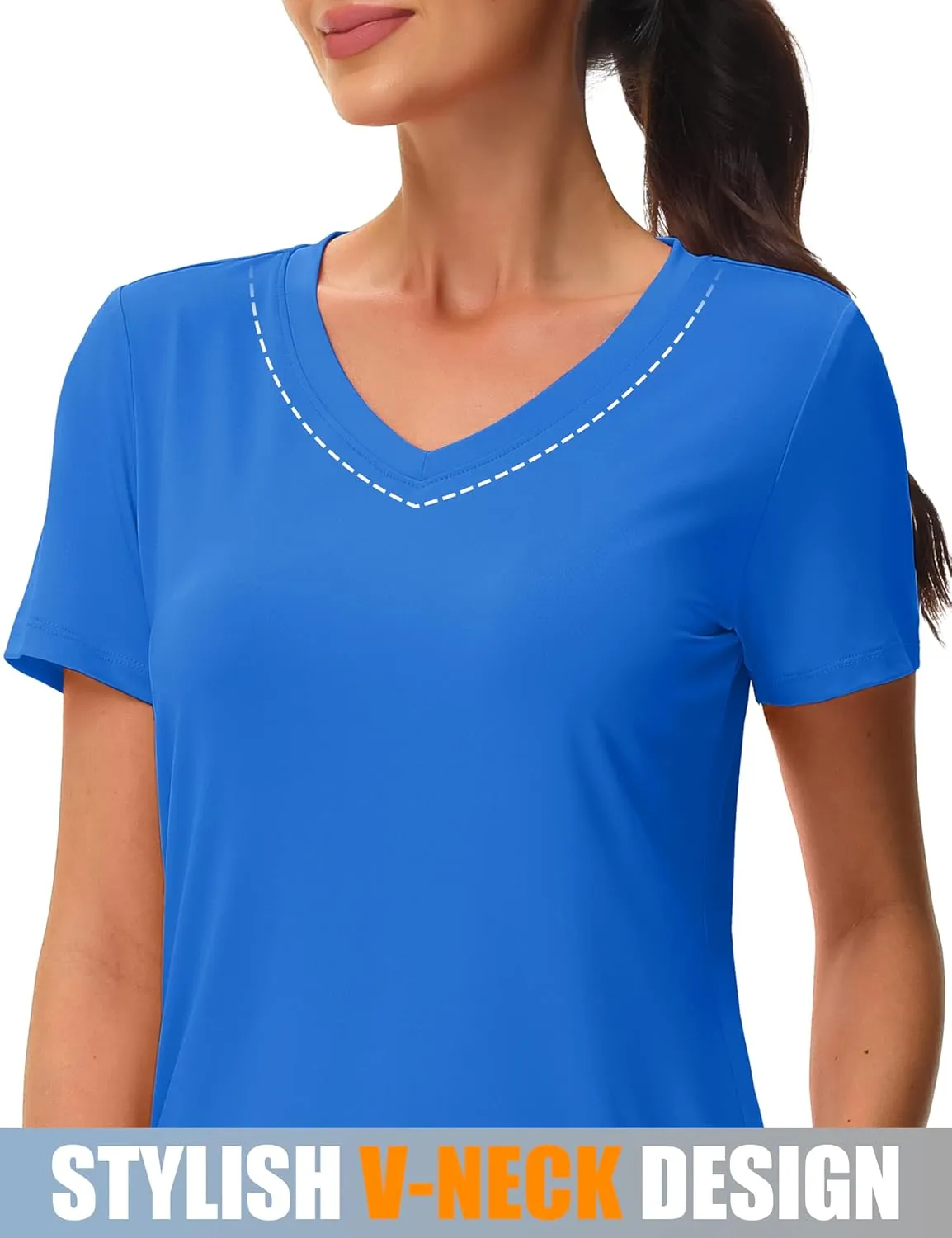 MAGCOMSEN Workout Shirts for Women UPF 80  V-Neck Tees Quick Dry Yoga Top Short Sleeve T-Shirts Gym Athletic