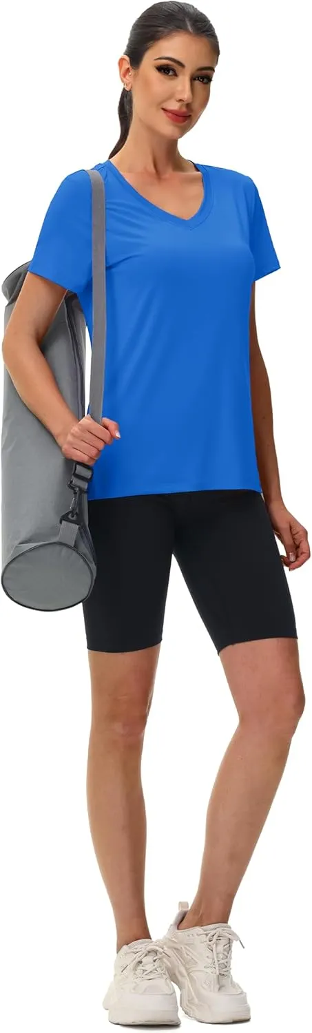 MAGCOMSEN Workout Shirts for Women UPF 80  V-Neck Tees Quick Dry Yoga Top Short Sleeve T-Shirts Gym Athletic