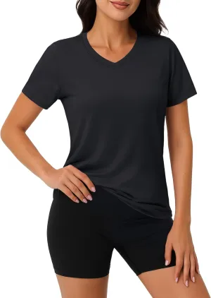 MAGCOMSEN Workout Shirts for Women UPF 80  V-Neck Tees Quick Dry Yoga Top Short Sleeve T-Shirts Gym Athletic