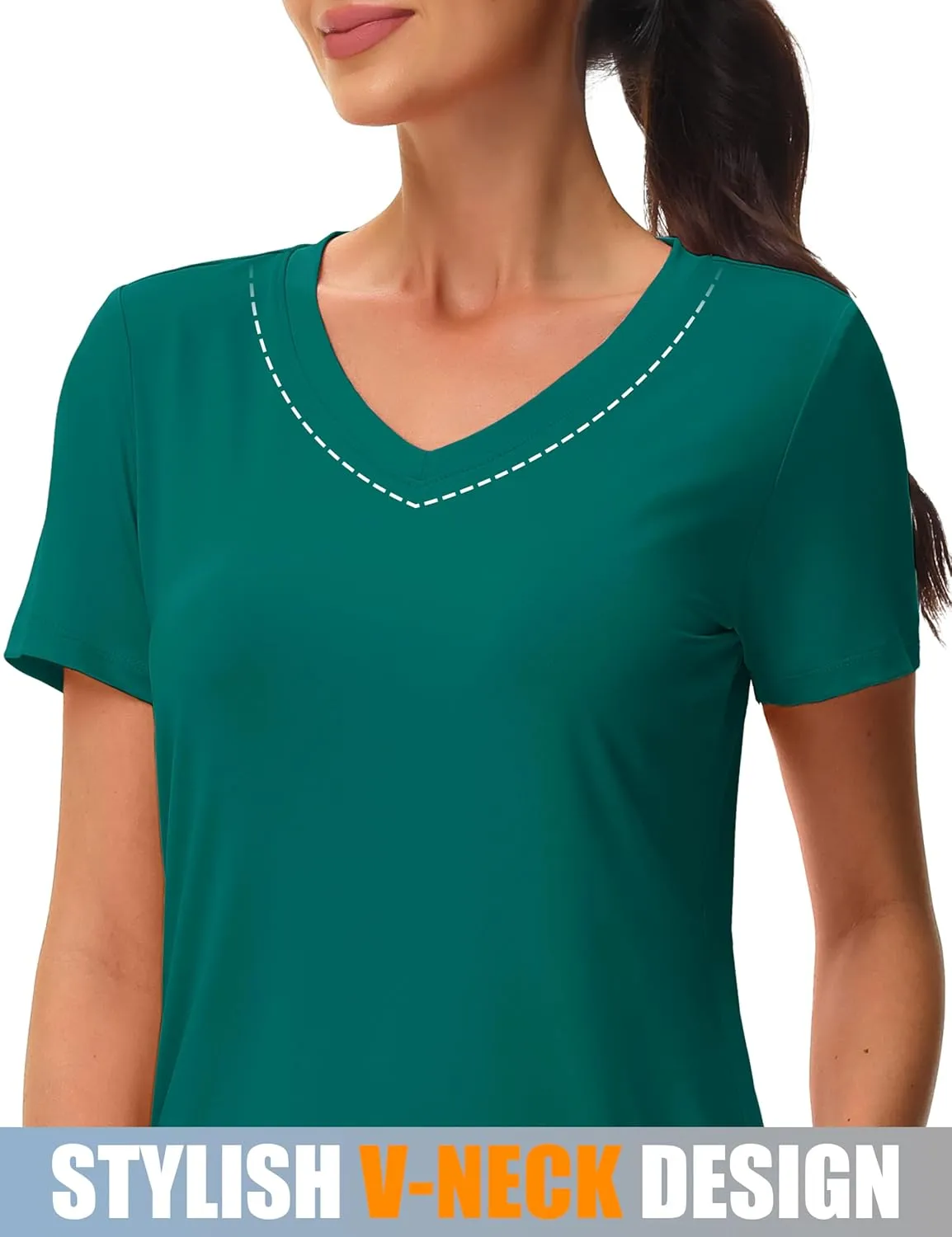 MAGCOMSEN Workout Shirts for Women UPF 80  V-Neck Tees Quick Dry Yoga Top Short Sleeve T-Shirts Gym Athletic