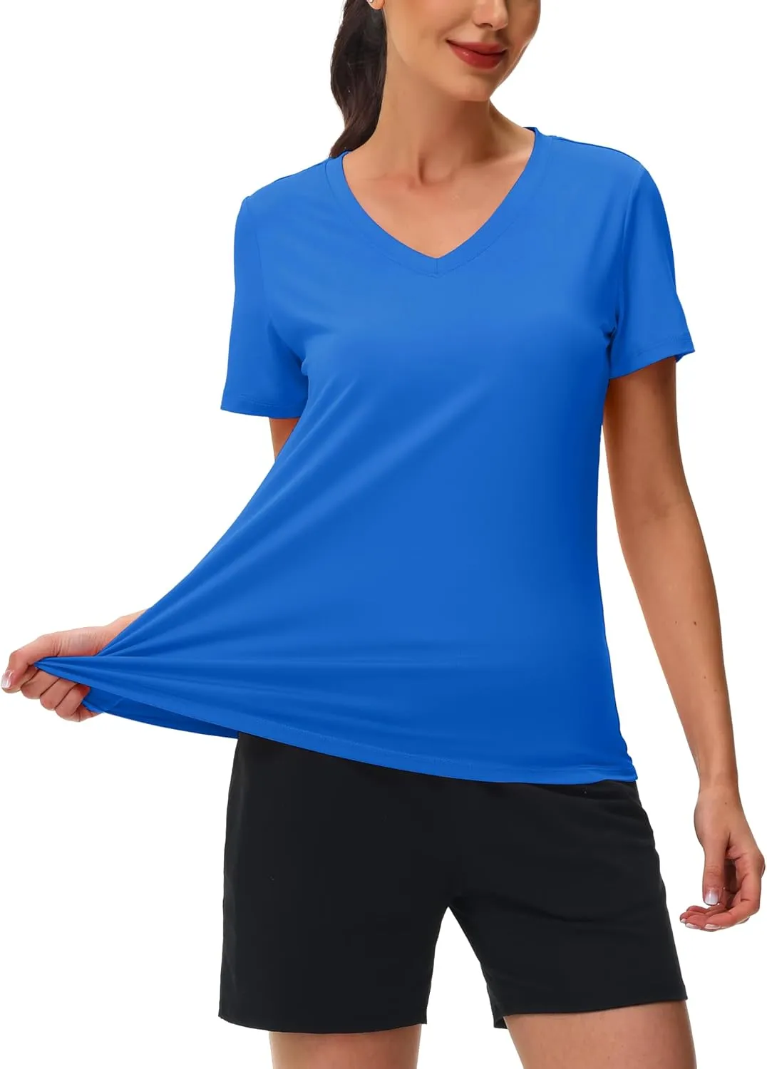 MAGCOMSEN Workout Shirts for Women UPF 80  V-Neck Tees Quick Dry Yoga Top Short Sleeve T-Shirts Gym Athletic