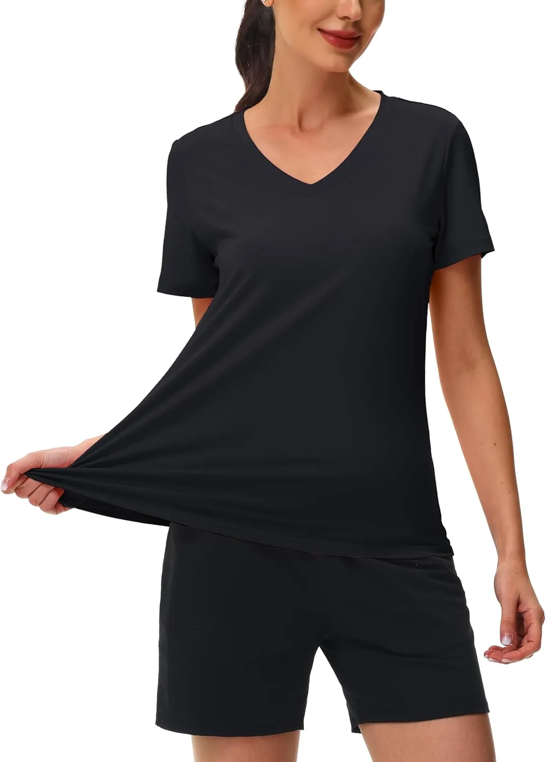 MAGCOMSEN Workout Shirts for Women UPF 80  V-Neck Tees Quick Dry Yoga Top Short Sleeve T-Shirts Gym Athletic