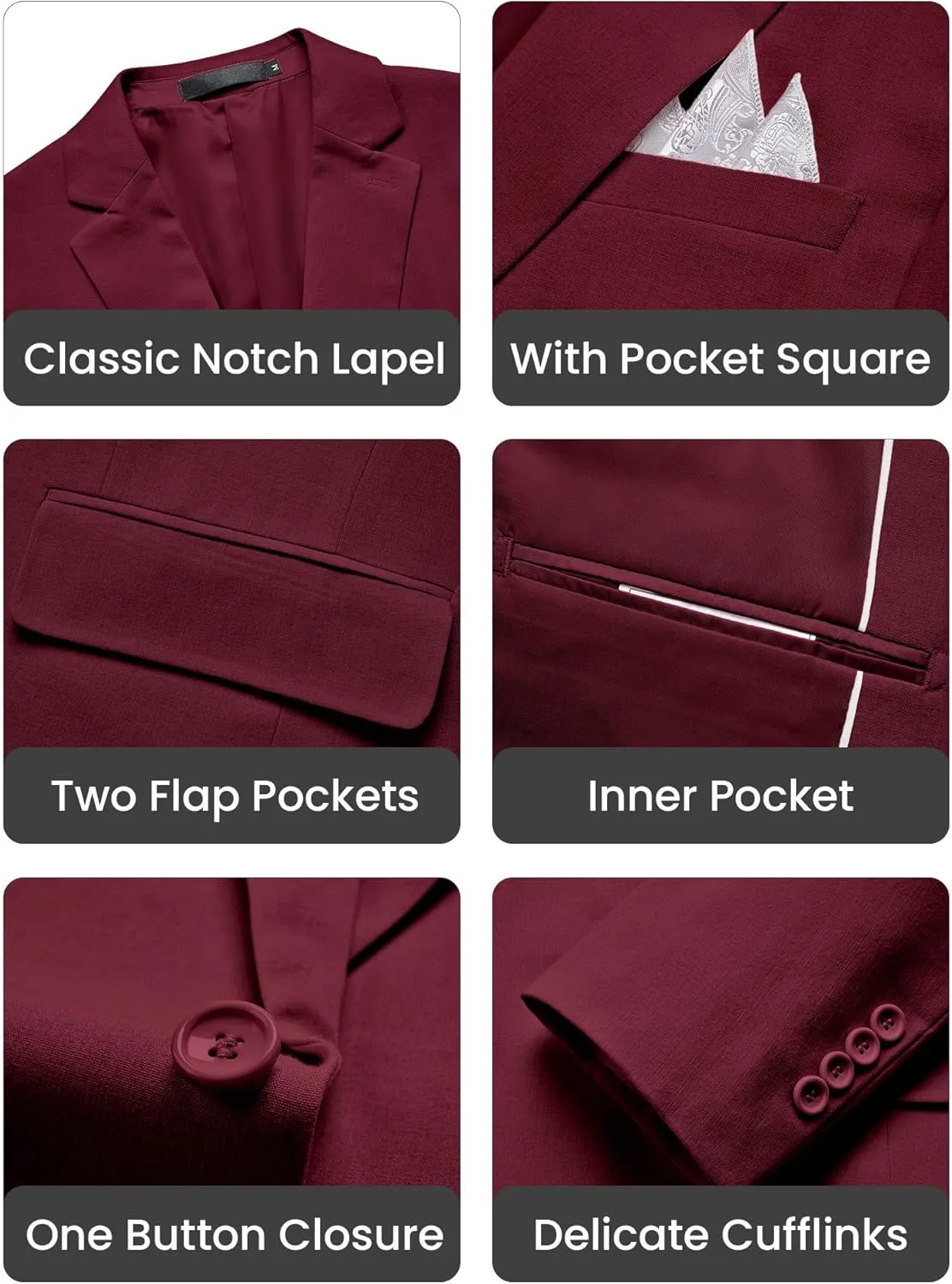 MAGE MALE Men's Slim Fit Blazer Jackets Suit One Button Lightweight Sport Coats Casual Blazer
