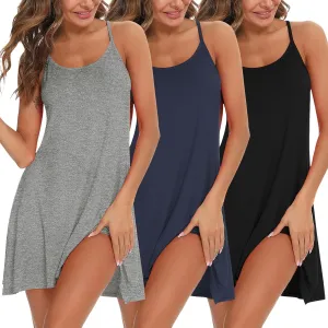 Marvmys 3 Pack Sleeveless Nightgowns for Women Racerback Sleepwear Scoop Neck Chemise Lingerie Slip Dress
