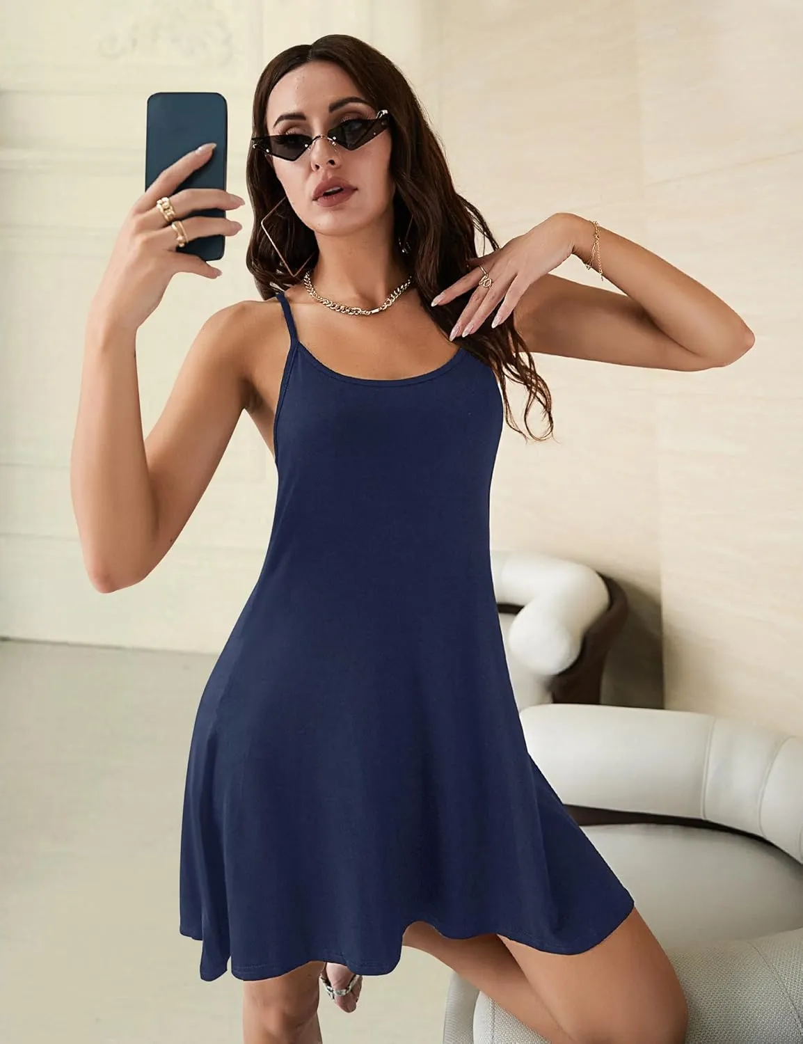 Marvmys 3 Pack Sleeveless Nightgowns for Women Racerback Sleepwear Scoop Neck Chemise Lingerie Slip Dress