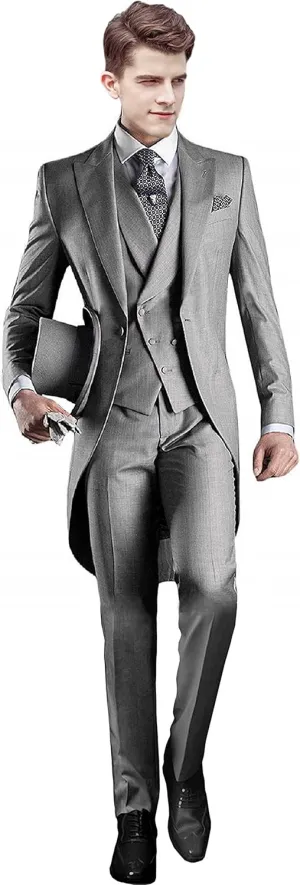 Mens Handsome 3 Pieces Tailcoat Suit Set Business Suit for Men Formal Wedding Attire Classic Outfit 2024 EXZ001