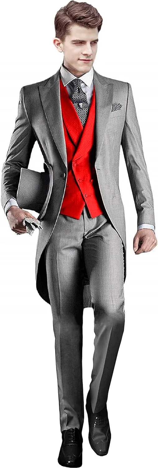 Mens Handsome 3 Pieces Tailcoat Suit Set Business Suit for Men Formal Wedding Attire Classic Outfit 2024 EXZ001